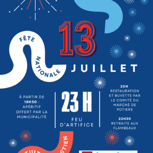 Flyer Annonce Célébration Fête nationale 14 Juillet France Bleu Rouge